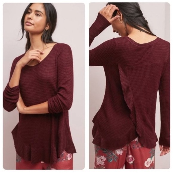 Anthropologie Saturday Sunday Wendy Waffle Tunic in Plum/Maroon - Picture 1 of 11